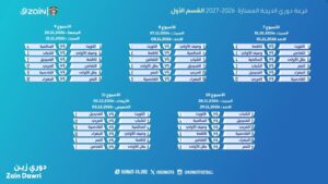 جدول مباريات دوري زين للدرجة الممتازة للموسم الرياضي 2026-2027