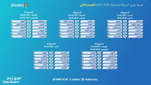 جدول مباريات دوري زين للدرجة الممتازة للموسم الرياضي 2026-2027